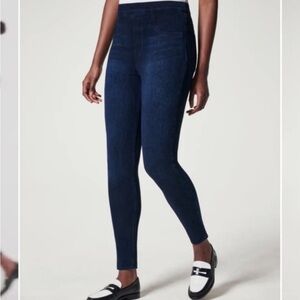SPANX Jean-ish Ankle Leggings dark wash pull-on skinny jeans sz S